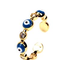 Evil Eye Jewelry Finger Ring, Brass, with Cubic Zirconia & enamel, gold color plated, for woman 5mm 