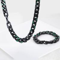 Titanium Steel Jewelry Necklace, with Rhinestone, gun black plated, Unisex & curb chain, black, 5mm 