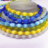 Katzenauge Perlen, oval, poliert, DIY, keine, 6x9mm, Länge:38 cm, verkauft von Strang