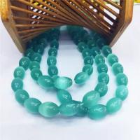 Katzenauge Perlen, oval, poliert, DIY, Türkisblau, 10x14mm, Länge:38 cm, verkauft von Strang