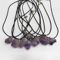 Amethyst Necklace, with PU Leather & Zinc Alloy, irregular, for woman, purple cm 