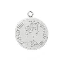 Stainless Steel Saint Pendant, Flat Round, plated 