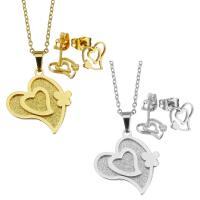Fashion Stainless Steel Jewelry Sets, Stud Earring & necklace, Heart, plated, for woman 20*22mm,1.5mm,7*8mm Inch 