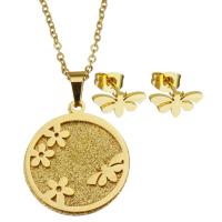 Fashion Stainless Steel Jewelry Sets, Stud Earring & necklace, for woman, gold, 20*23mm,1.5mm,11*5mm Inch 