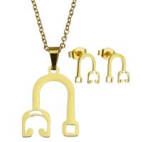 Fashion Stainless Steel Jewelry Sets, Stud Earring & necklace, for woman, gold, 16*21mm,1.5mm,8*10mm Inch 