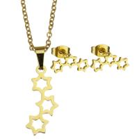 Fashion Stainless Steel Jewelry Sets, Stud Earring & necklace, Star, for woman, gold, 10*21mm,1.5mm,13*6mm Inch 