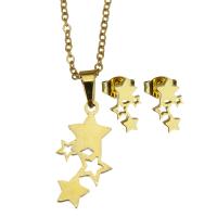 Fashion Stainless Steel Jewelry Sets, Stud Earring & necklace, Star, for woman, gold, 11*21mm,1.5mm,6*10mm Inch 