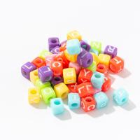 Acrylic Alphabet Beads, Square, painted, DIY & with letter pattern, mixed colors 