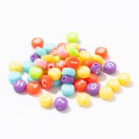 Acryl Alphabet Perlen, rund, Spritzlackierung, DIY & mit Brief Muster, gemischte Farben, 4x7mm, verkauft von G