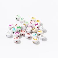 Acryl Alphabet Perlen, rund, Spritzlackierung, DIY & mit Brief Muster, gemischte Farben, 4x7mm, 3800PCs/G, verkauft von G