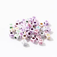 Acryl Alphabet Perlen, Quadrat, Spritzlackierung, DIY & mit Brief Muster, gemischte Farben, 6x6mm, 3800PCs/G, verkauft von G
