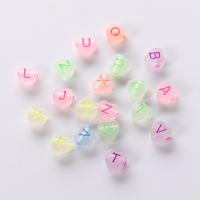 Acrylic Alphabet Beads, Heart, DIY & with letter pattern & chemical wash, mixed colors 