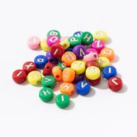 Acrylic Alphabet Beads, Round, painted, DIY & with letter pattern, mixed colors 