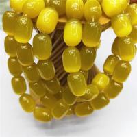 Katzenauge Perlen, Trommel, poliert, DIY, gelb, 12x16mm, Länge:38 cm, 24PCs/Strang, verkauft von Strang