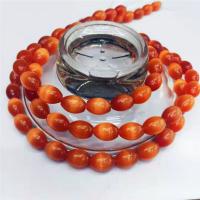 Katzenauge Perlen, oval, poliert, DIY, orange, 10x14mm, Länge:38 cm, verkauft von Strang