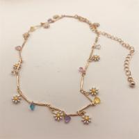 Enamel Zinc Alloy Necklace, with Gemstone, with 3.9 inch extender chain, Daisy, plated, for woman Approx 13.7 Inch 