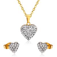 Cubic Zirconia Stainless Steel Jewelry Sets, Stud Earring & necklace, Heart, plated, micro pave cubic zirconia & for woman 14*13mm,9*8.5mm .72 Inch 