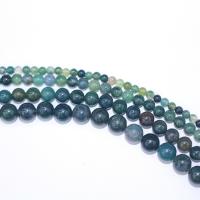 Natürliche Moosachat Perlen, Moos Achat, rund, DIY, grün, Länge:40 cm, verkauft von Strang
