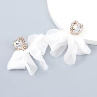 Zinc Alloy Rhinestone Drop Earring, with Cloth, fashion jewelry & for woman & with rhinestone, white 