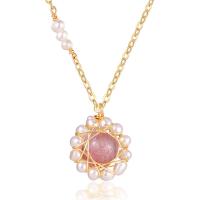 Quartz Necklace, Strawberry Quartz, with Alloy & Freshwater Pearl, for woman, mixed colors cm 