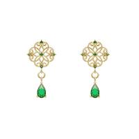 Zinc Alloy Rhinestone Drop Earring, with Emerald, plated, for woman & with rhinestone, mixed colors 