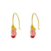 Enamel Zinc Alloy Drop Earring, Tulip, real gold plated, for woman, mixed colors 