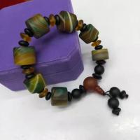 Streifen Achat Armbänder, mit Kristall, Zylinder, poliert, unisex & satiniert, gemischte Farben, 12x16mm, Länge:19 cm, verkauft von PC