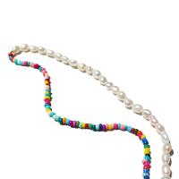 Freshwater Pearl Brass Necklace, with Seedbead & Freshwater Pearl, real gold plated, for woman, multi-colored, 6mm cm 