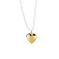 Ожерелье из пресноводных жемчуг на латунной цепочке, Латунь, с Пресноводные жемчуги, Сердце, плакированный настоящим золотом, Женский, разноцветный, 20mm, длина:45 см, продается PC