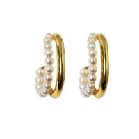 Aretes de agua dulce perla latón, metal, con perla, 18K chapado en oro, para mujer, más colores para la opción, 26x18mm, Vendido por UD