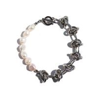 Cultured Freshwater Pearl Brass Bracelet, with Freshwater Pearl, 18K gold plated, patchwork & for woman 10mm cm 