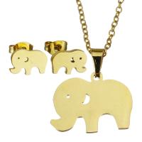 Fashion Stainless Steel Jewelry Sets, Stud Earring & necklace, Elephant, for woman, golden, 19*15mm,1.5mm,9.5*7mm Inch 