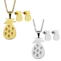 Fashion Stainless Steel Jewelry Sets, Stud Earring & necklace, Pineapple, plated, for woman 11*20mm,1.5mm,7*12mm Inch 