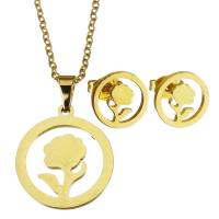 Fashion Stainless Steel Jewelry Sets, Stud Earring & necklace, with flower pattern & for woman & hollow, golden, 18*20mm,1.5mm,10mm Inch 