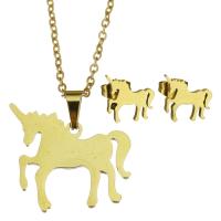 Fashion Stainless Steel Jewelry Sets, Stud Earring & necklace, Unicorn, for woman, golden, 20*20mm,1.5mm,10*10mm Inch 