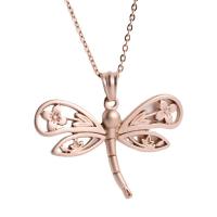 Stainless Steel Jewelry Necklace, Dragonfly, stoving varnish, sand blast & fashion jewelry & for woman, rose gold color .72 Inch 