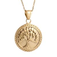 Stainless Steel Jewelry Necklace, Round, sand blast & fashion jewelry & tree of life design & for woman, golden .72 Inch 