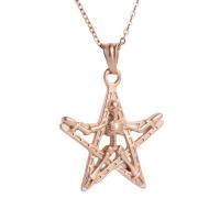 Stainless Steel Jewelry Necklace, Star, sand blast & fashion jewelry & with skull pattern & for woman, rose gold color .72 Inch 