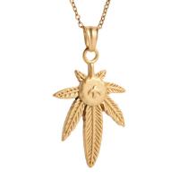 Stainless Steel Jewelry Necklace, Leaf, 18K gold plated, fashion jewelry & for woman .72 Inch 