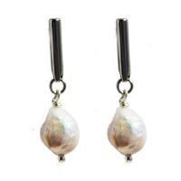 Freshwater Pearl Brass Earring, with Freshwater Pearl, plated, for woman, mixed colors 