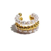 manchette de boucle d'oreille, laiton, avec perle de plastique, Plaqué d'or, pour femme, couleurs mélangées Vendu par PC