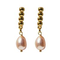 Freshwater Pearl Brass Earring, with pearl, real gold plated, for woman, mixed colors 