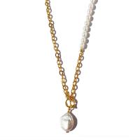 Ожерелье из пресноводных жемчуг на латунной цепочке, Латунь, с Пресноводные жемчуги, плакированный настоящим золотом, Лоскутное & Женский, разноцветный, 16mm, длина:50 см, продается PC