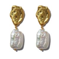 Пресной воды жемчужина латунные серьги, Латунь, с Пресноводные жемчуги, 925 Таиланд стерлингового серебра гвоздик, плакированный настоящим золотом, Женский, разноцветный продается PC