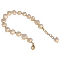 Zinc Alloy Pearl Bracelets, with Freshwater Pearl & Rose Quartz, 14K gold plated, for woman 6mm cm 