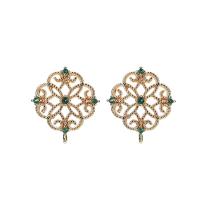 Brass Earring Drop Component, gold color plated, micro pave cubic zirconia & hollow, 13mm 