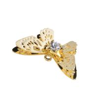 Rhinestone Brass Pendants, Butterfly, gold color plated, with rhinestone & hollow, 20mm 