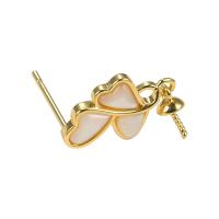 Brass Earring Drop Component, with Plastic Pearl, gold color plated, with heart pattern, 17mm 