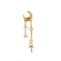 Brass Earring Drop Component, Moon, 18K gold plated, with rhinestone, 25mm 