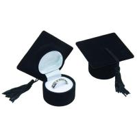 Flocking Fabric Single Ring Box, with Plastic, doctorial hat, black 